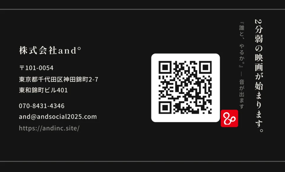 名刺の裏。会社情報とQRコード